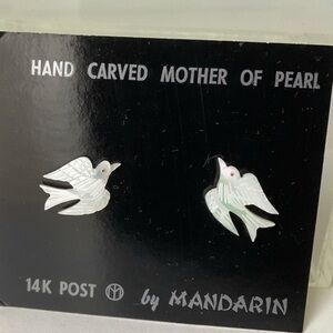 New 14 K Post Mother of Pearl swallow bird earrings vintage